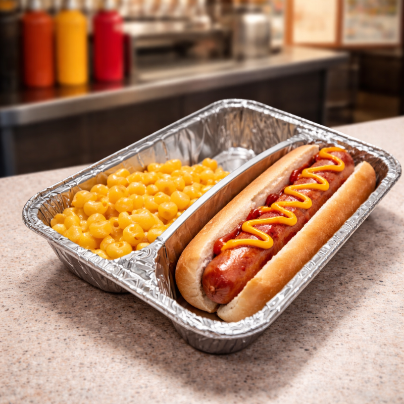 Disposable Aluminum Foil 2-Compartment Hot Dog Tray - #215