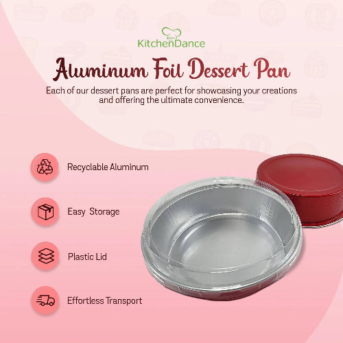 8 oz. Smooth wall Disposable Round Foil Pan with Snap-on Plastic Lid  #A42P KitchenDance