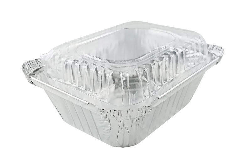 Disposable Aluminum Foil 1 lb. Carryout Pan with Plastic Lid    #220P