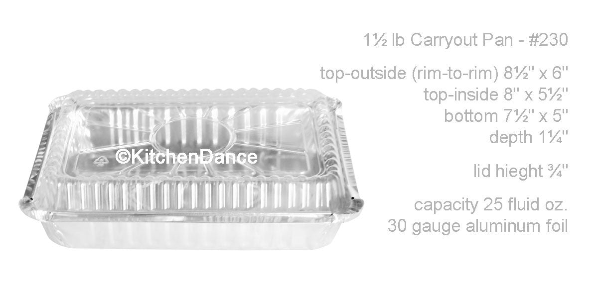 disposable aluminum foil 1½ lb. carryout pan, takeout pan, shallow beking pan, food storage container with plastic lid