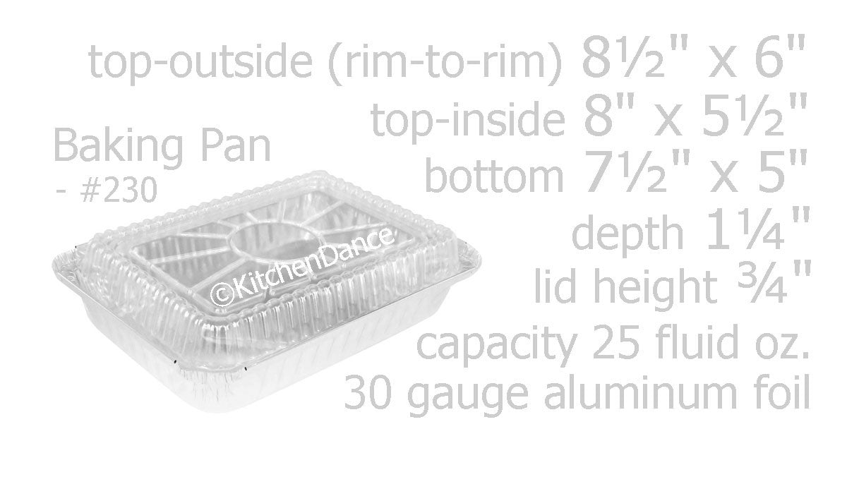 disposable aluminum foil 1½ lb. carryout pan, takeout pan, shallow beking pan, food storage container with plastic lid