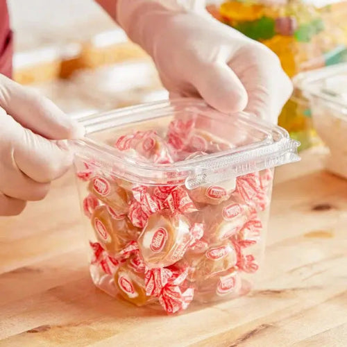 24 oz hinged deli packaging filled with candies
