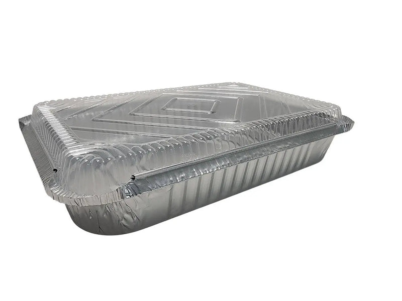 4 lb. Foil Oblong Carryout Pan with Plastic Lid  #240P Durable Packaging