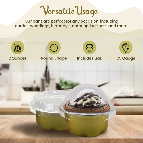 2 oz. Disposable Colored Foil Cup with Plastic Lid  #A3P KitchenDance