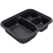 8" x 6.5" Black Ribbed PP -  3 Compartment Oblong Tray, 24 Oz. With Lid Combo D & W Fine pack