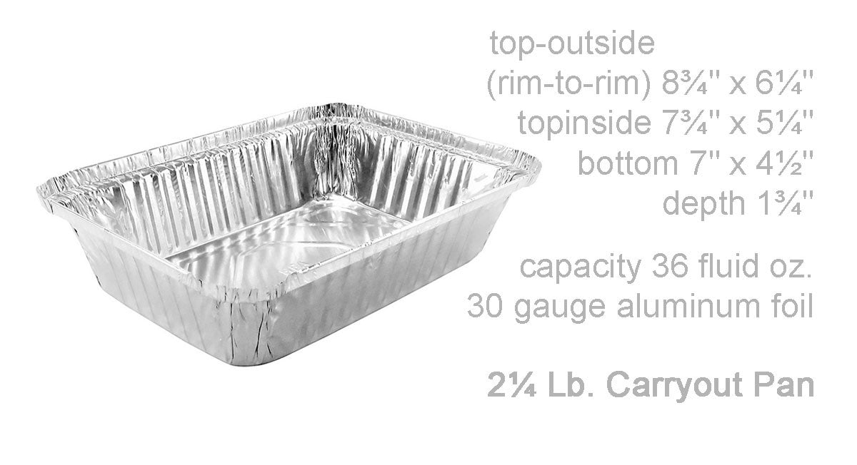 disposable aluminum foil 2¼ pound carryout/takeout pans, baking pans, food containers