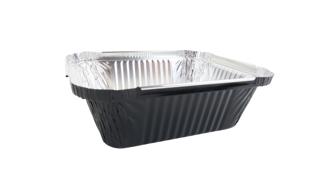 Black Disposable 1 lb. Foil Carryout Pan with Board Lid  #2550L