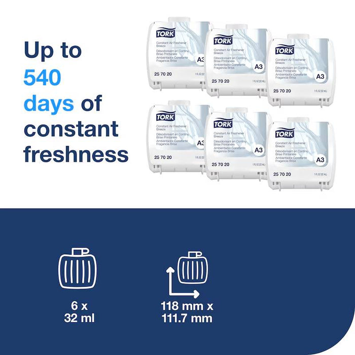 Tork Constant Air Freshener Refill, Breeze Scent - Case of 6 refills #257020