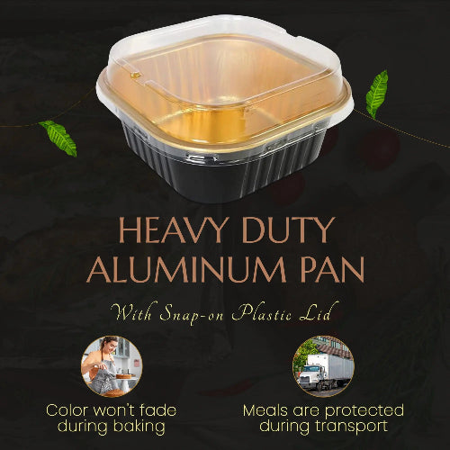 11 oz. Square Foil Dessert Cup with Plastic Lids - #A24P KitchenDance