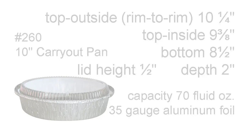 disposable aluminum foil 10" round baking pan, carryout pan, takeout pan, food container with plastic lid