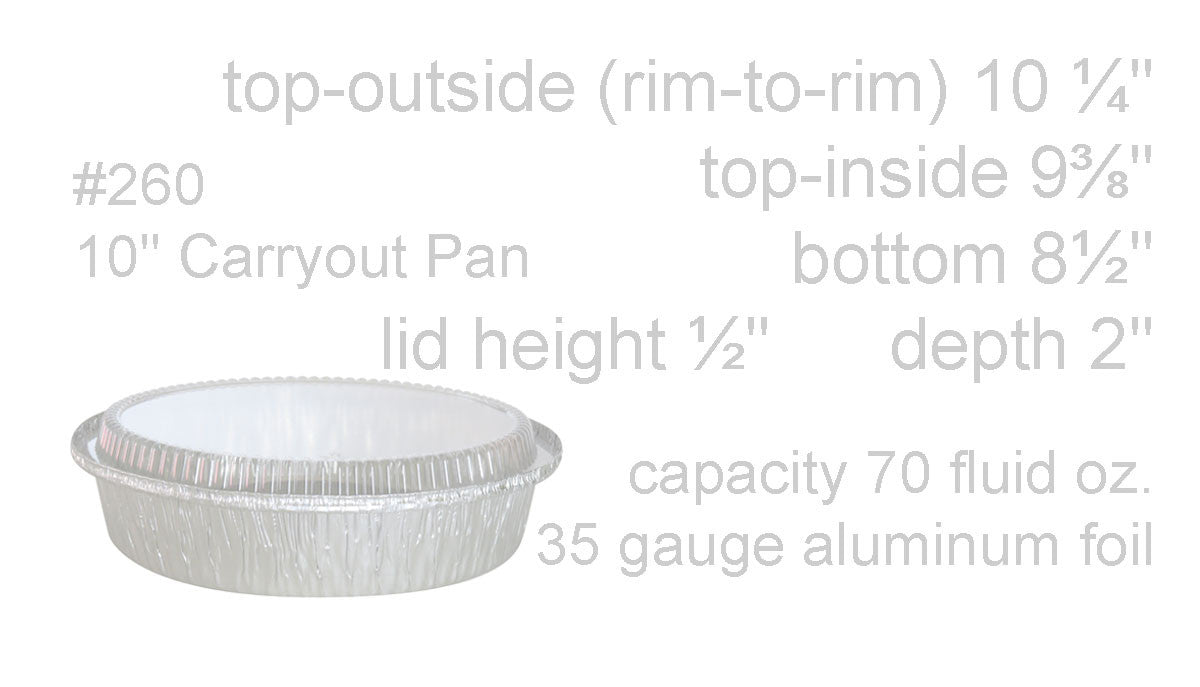 disposable aluminum foil 10" round baking pan, carryout pan, takeout pan, food container with plastic lid