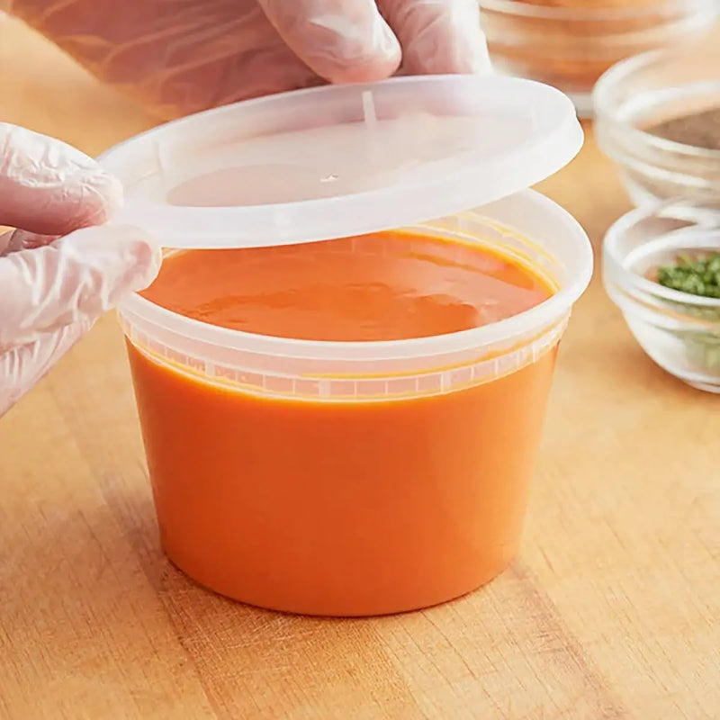 Tripack Deli Pro 16 oz. Round Microwavable Food Storage Deli Container With Lid Combo Pack - #TD40016- Pack of 48 Tripack Deli Pro