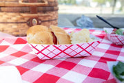 3 lb compostable food tray with filled with food truck food