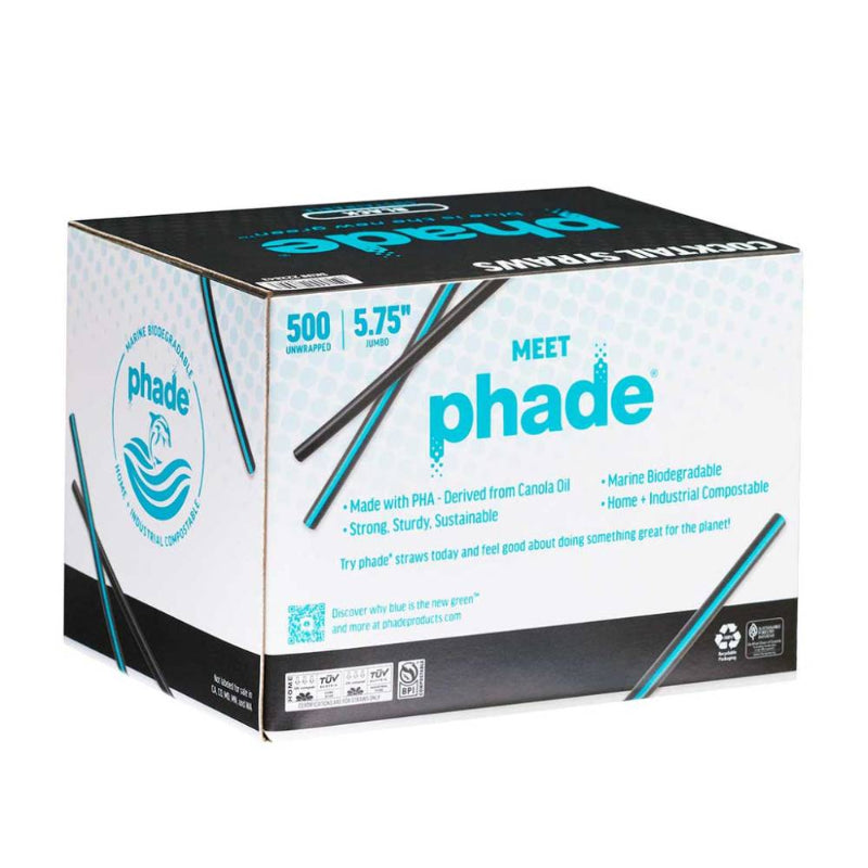 Phade® 5.75″ Ocean Friendly Sustainable Black/Blue Cocktail Straws - Box of 500 - #300007