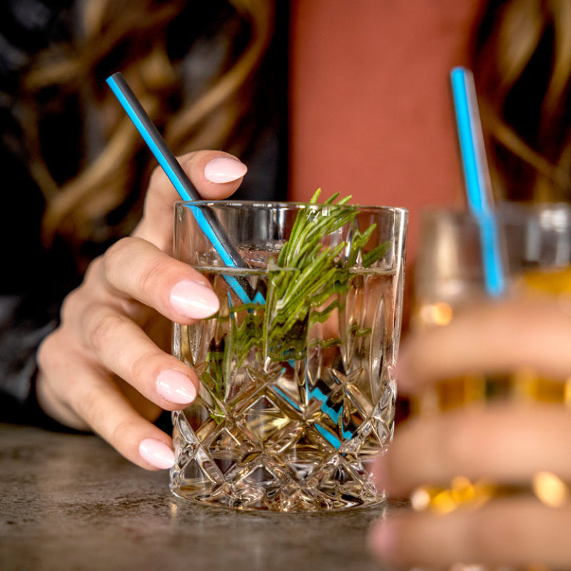Phade® 5.75″ Ocean Friendly Sustainable Black/Blue Cocktail Straws - Box of 500 - #300007