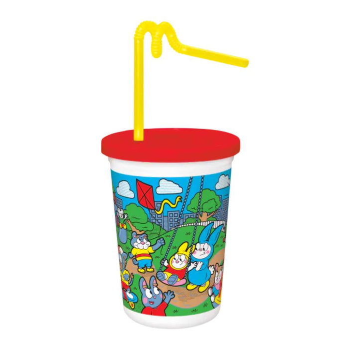 12 oz. Kids Cup Animal Design with Red Lid and Curly Straw Sleeve of 125 - #3052120