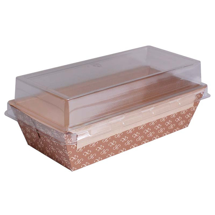 1-1/2 lb. Bakeable Kraft Paper Loaf Pan with Clear Dome Lid - #31906-00072