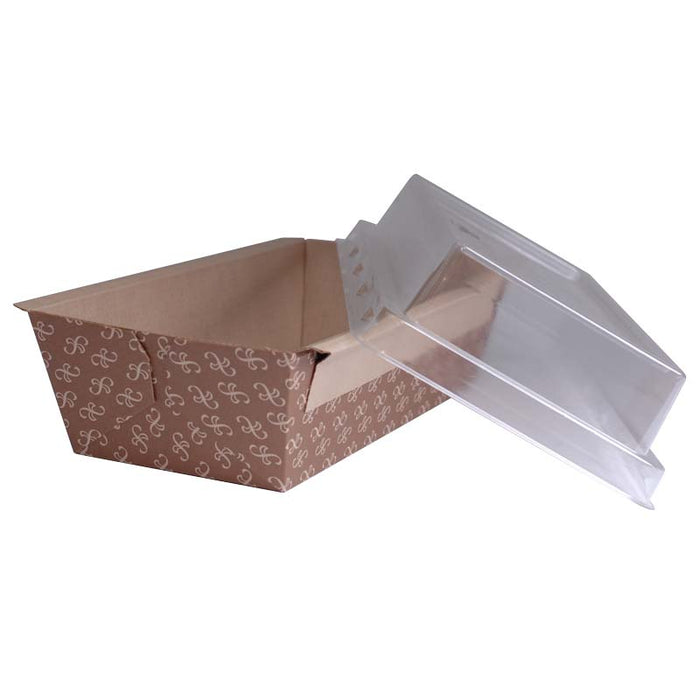 1-1/2 lb. Bakeable Kraft Paper Loaf Pan with Clear Dome Lid - #31906-00072