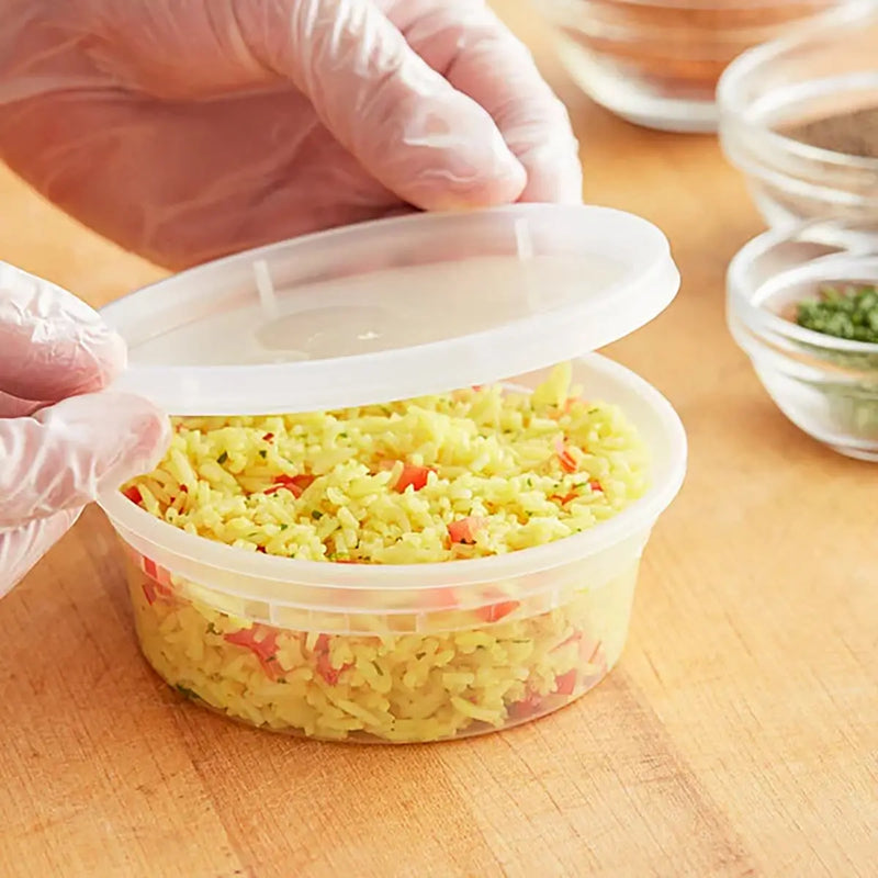 Tripack Deli Pro 8 oz. Round Microwavable Food Storage Deli Container With Lid Combo Pack - #TD40008 -Pack of 48 Tripack Deli Pro
