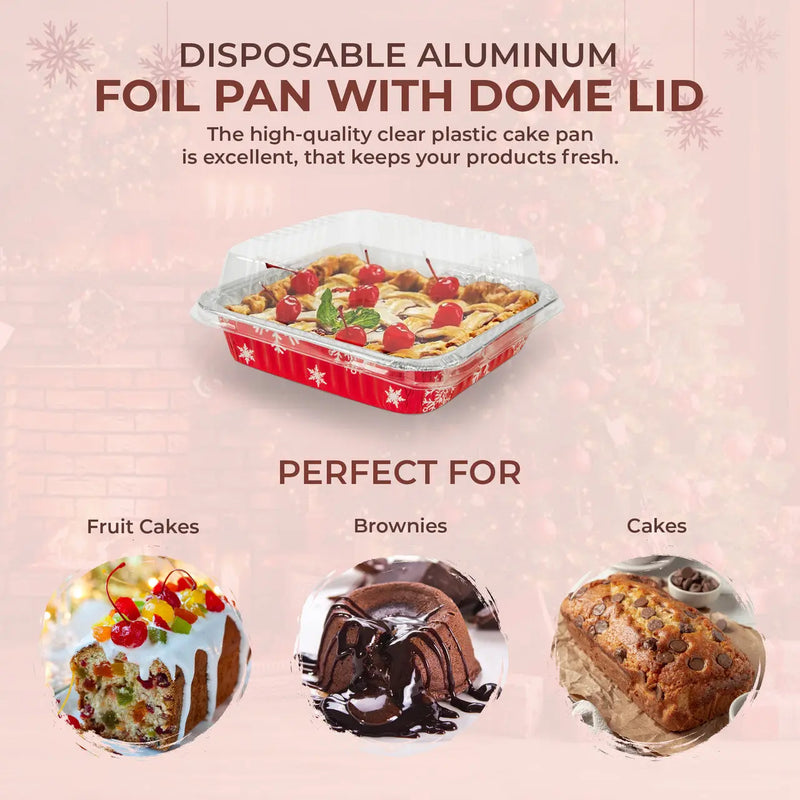 8" Square  Aluminum Foil  Holiday Cake Pan with Plastic Lid  #9101X Durable Packaging