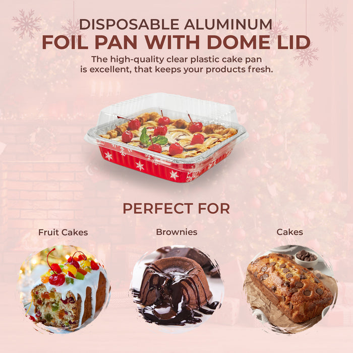 8 Square Holiday Disposable Cake Pan with Plastic Lid 9101X KitchenDance