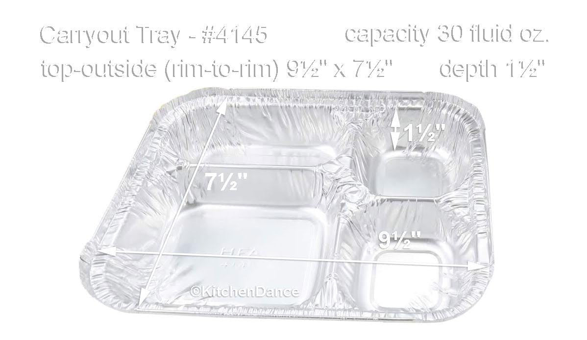 Bandeja para llevar de aluminio con 4 compartimentos y tapa de cartón n.º 4145L