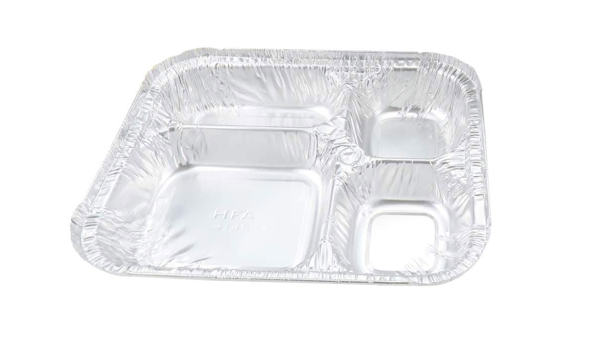 Bandeja para llevar de aluminio con 4 compartimentos y tapa de cartón n.º 4145L