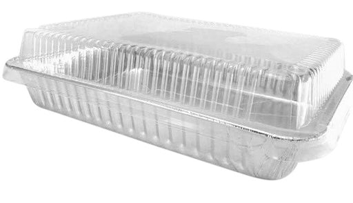 disposable aluminum foil all purpose baking pan, cake pan, food container with a plastic dome lid