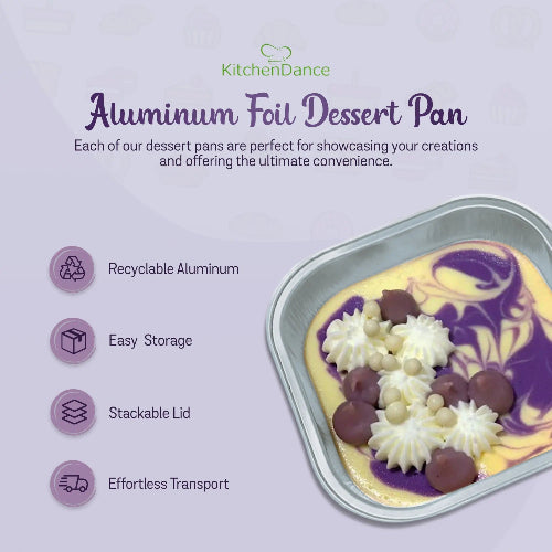 4" Square Colored Aluminum Foil Dessert Pan with Snap-On Plastic Lid   #A6P KitchenDance