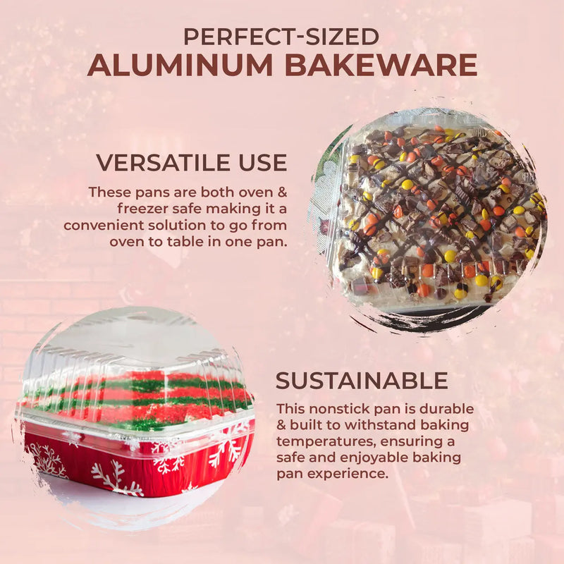 8" Square  Aluminum Foil  Holiday Cake Pan with Plastic Lid  #9101X Durable Packaging