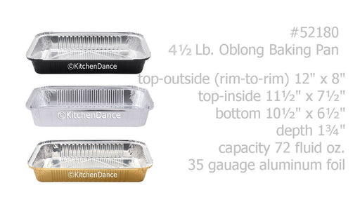 disposable aluminum foil 4½ lb. baking pan, carryout pan, take out pan, food serving pan