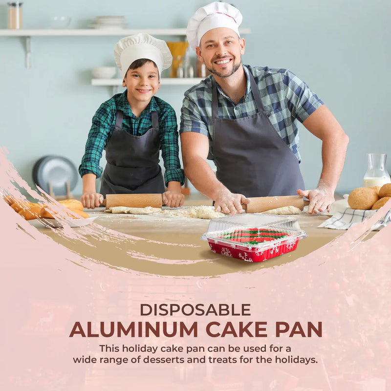 8" Square  Aluminum Foil  Holiday Cake Pan with Plastic Lid  #9101X Durable Packaging
