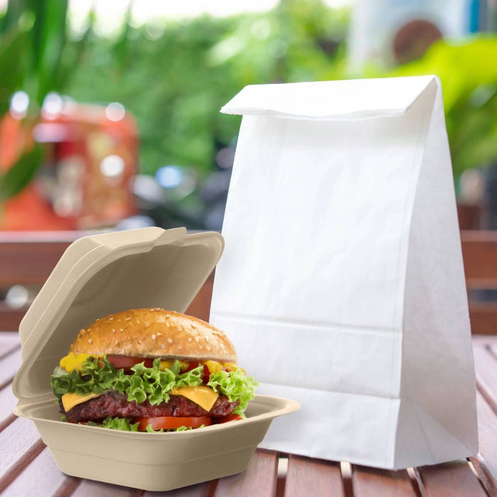 6" PFAS-Free Fiber Hinged Takeout Container, Natural - #60FBRHT1