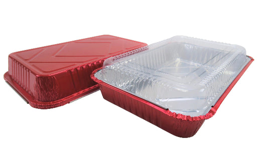 Disposable Colored Aluminum  4½  Lb. Carryout Pan with Plastic Lid #52180P KitchenDance
