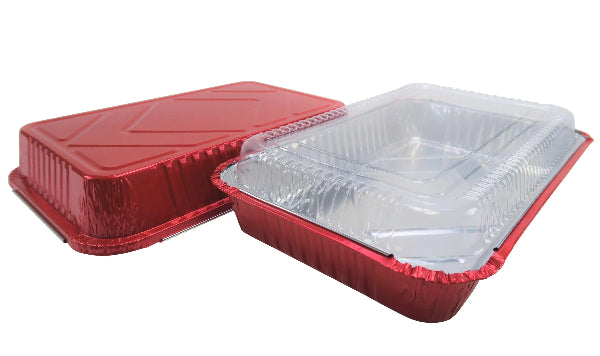 Disposable Colored Aluminum  4½  Lb. Carryout Pan with Plastic Lid #52180P KitchenDance