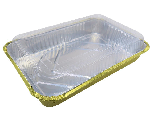 Disposable Colored Aluminum  4½  Lb. Carryout Pan with Plastic Lid #52180P KitchenDance