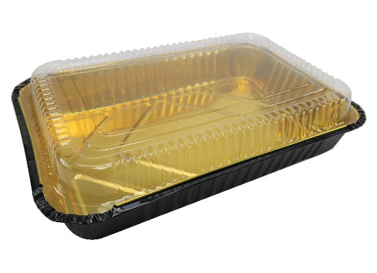 Disposable Colored Aluminum  4½  Lb. Carryout Pan with Plastic Lid #52180P KitchenDance