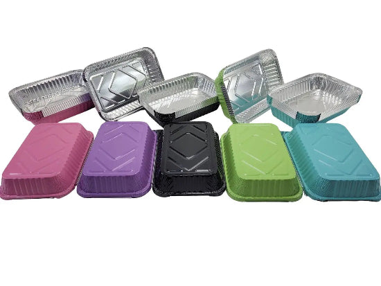 Colored 1½ lb. Shallow Foil Oblong Pan with Plastic Lid #6417P KitchenDance