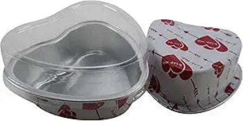 Disposable Mini Heart Shaped Foil Pan with Plastic Lid   #3055P KitchenDance