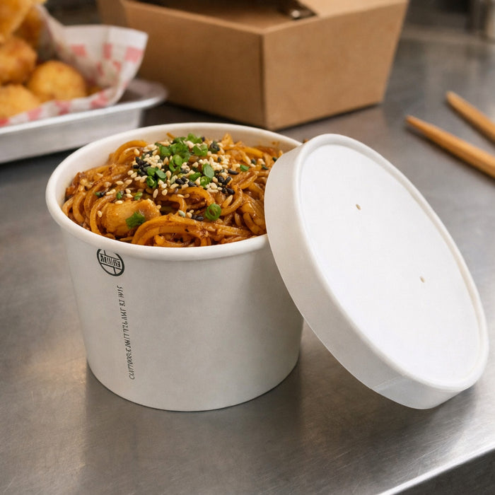 Prime Source 16 oz. White Paper Food Cup with Lid - Count of 25 - #75000398