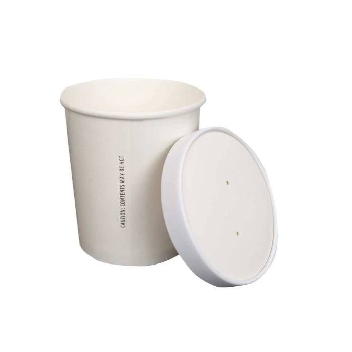 Prime Source 32 oz. White Paper Food Cup with Lid - Pack of 25 -  #75000399