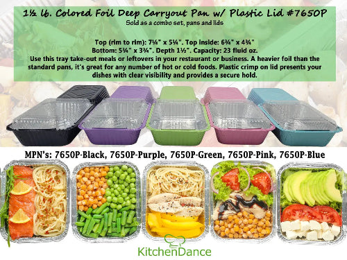 Plastic lid for Colored Aluminum 1½ lb. Foil Deep Carryout Pan  #PL-7650 KitchenDance