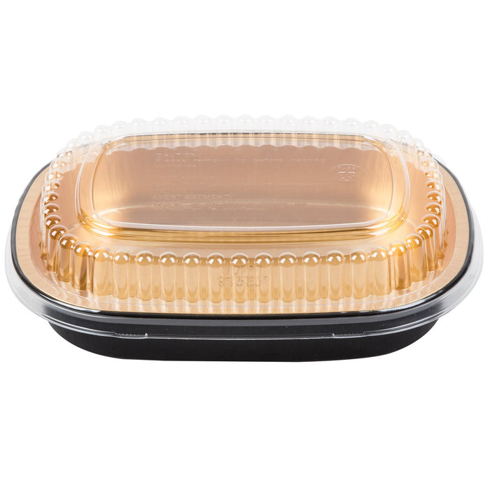 23 oz. Black and Gold Foil Entrée or Take Out Pan with Dome Lid #9331