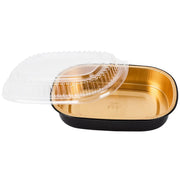 23 oz. Black and Gold Foil Entrée or Take Out Pan with Dome Lid #9331 Western Plastics