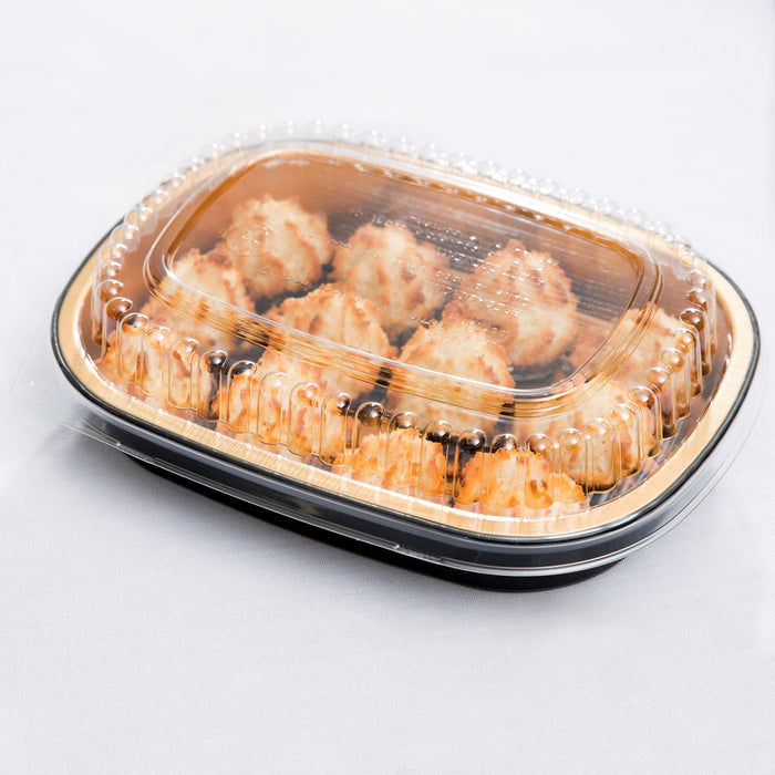 23 oz. Black and Gold Foil Entrée or Take Out Pan with Dome Lid #9331