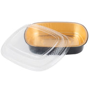 47 oz. Medium Black and Gold Foil Entrée Pan with Dome Lid Durable Packaging