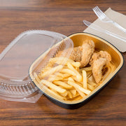 47 oz. Medium Black and Gold Foil Entrée Pan with Dome Lid Durable Packaging