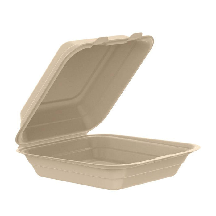 8" PFAS-Free Fiber Hinged Container, Natural - #80FBRHT1
