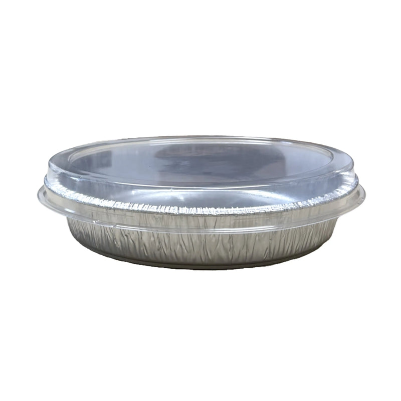 Handi-Foil 9" Round Handistax Take-out Container with Clear Plastic Lid - #846 HFA Inc. -- Handi-foil of America