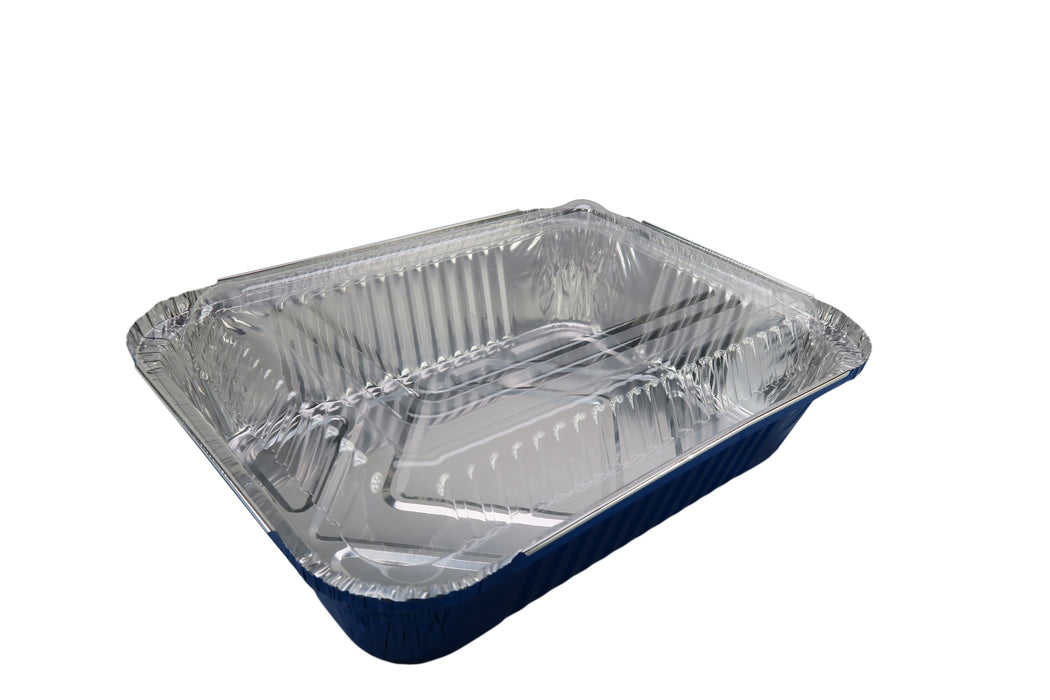 Colored Disposable Aluminum 3.75 Pound Carryout pan w/ Plastic Lid #3227P